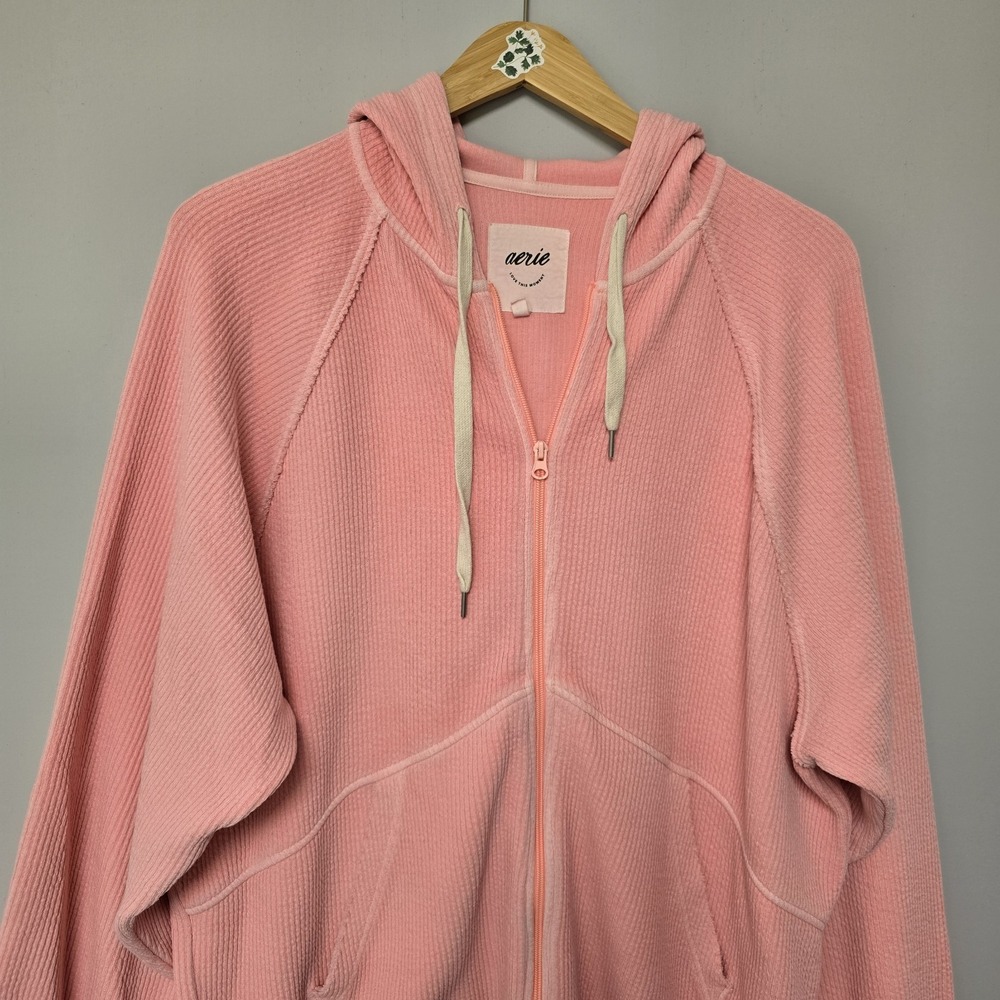 Aerie Wonder Full Zip Hoodie Sweatshirt Size L Pink Oversized Pockets Textured - Picture 7 of 11